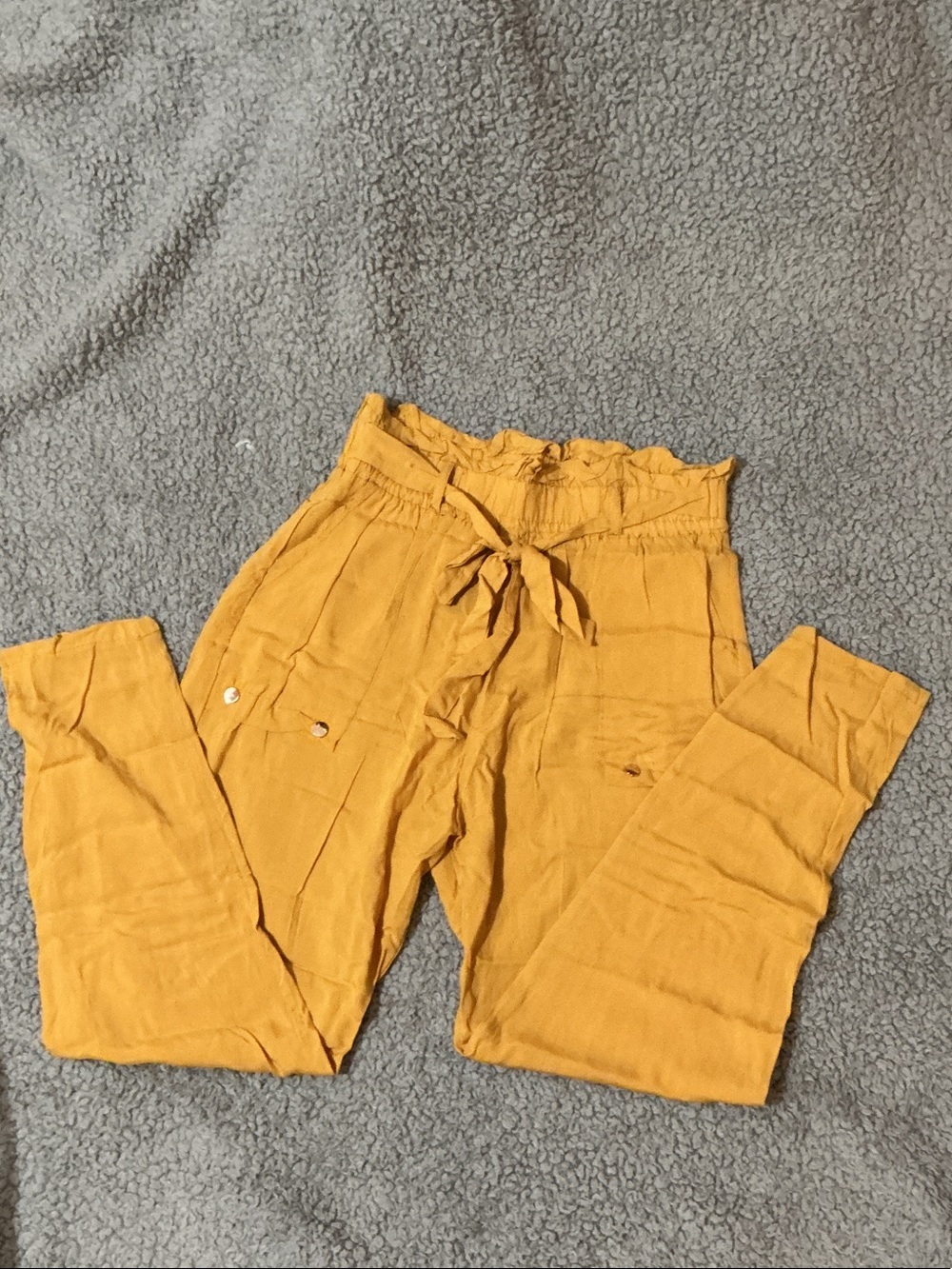 High-Waist Paperbag Pants in Mustard